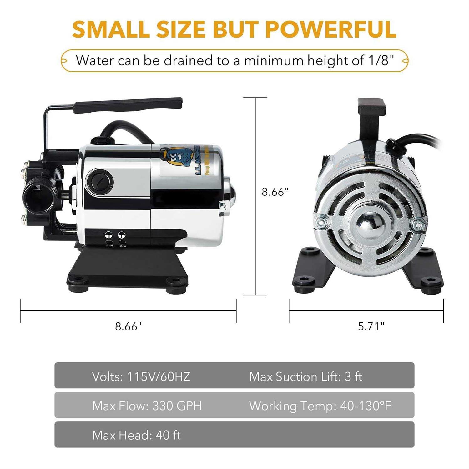 115V 330GPH Self-Priming Transfer Pump LilMonster Auto Portable Electric Utility Water Pump with Suction Hose Kit,Bright - Cheap Fitting