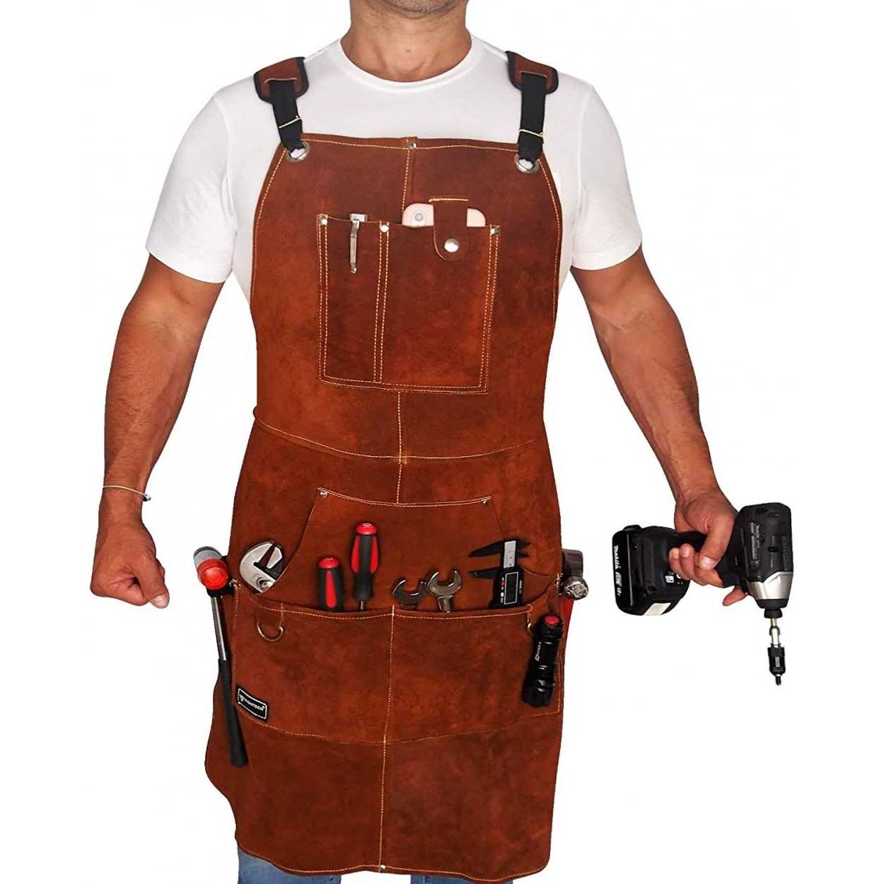 Fightech Work Apron with Tool Pockets Heavy Duty Shop Apron for Woodworkers - Cheap Fitting