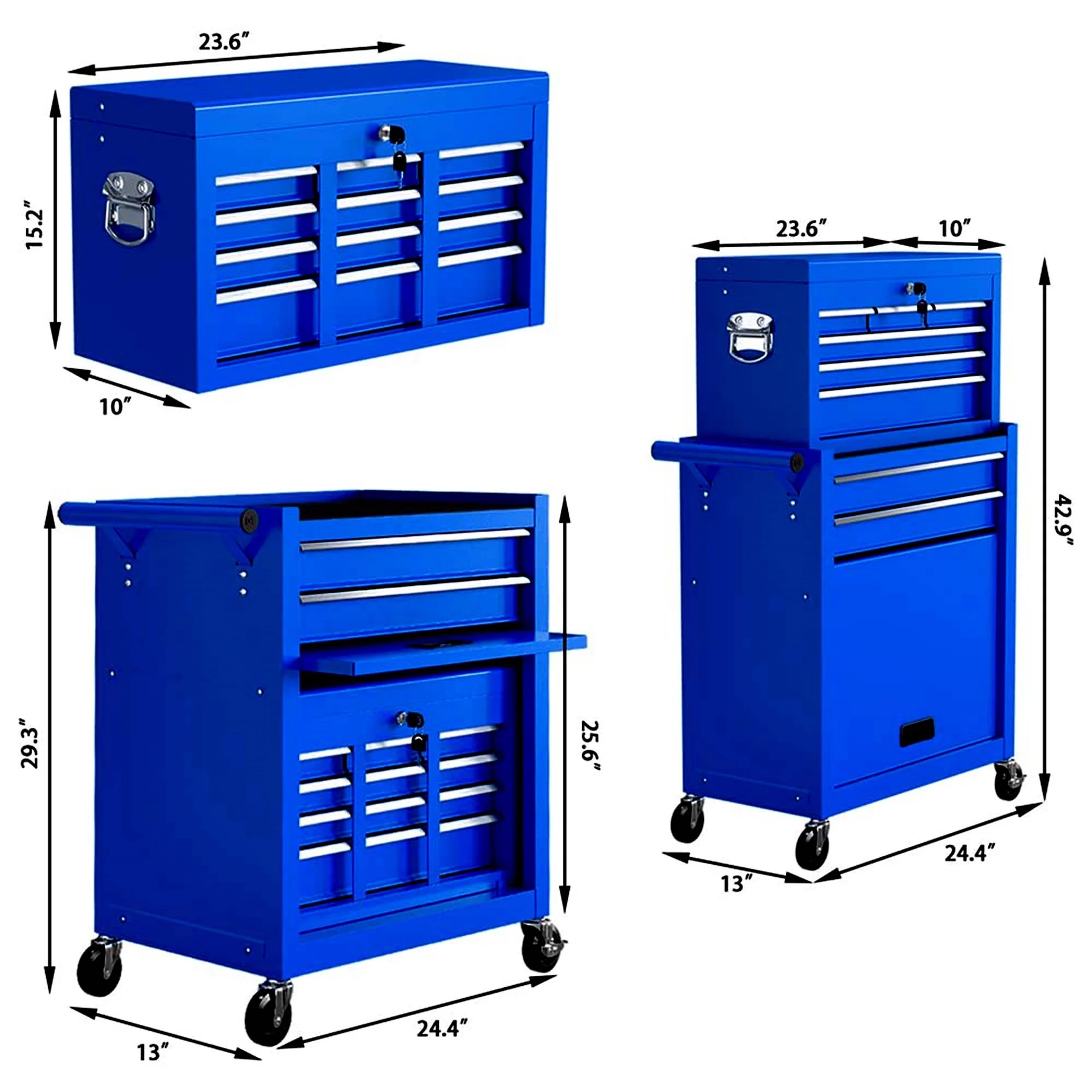 Aukfa Tool Chest, 2 in 1 Steel Rolling Tool Box & Cabinet On Wheels for Garage, 8-Drawer, Blue - Cheap Fitting