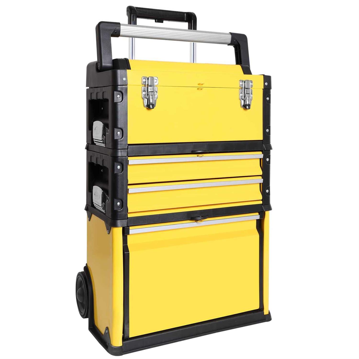 BIG RED Stackable Portable Metal Tool box Organizer with Wheels and 2 Drawers, Rolling Upright Trolley Tool Chest for Garage or Workshop - Cheap Fitting