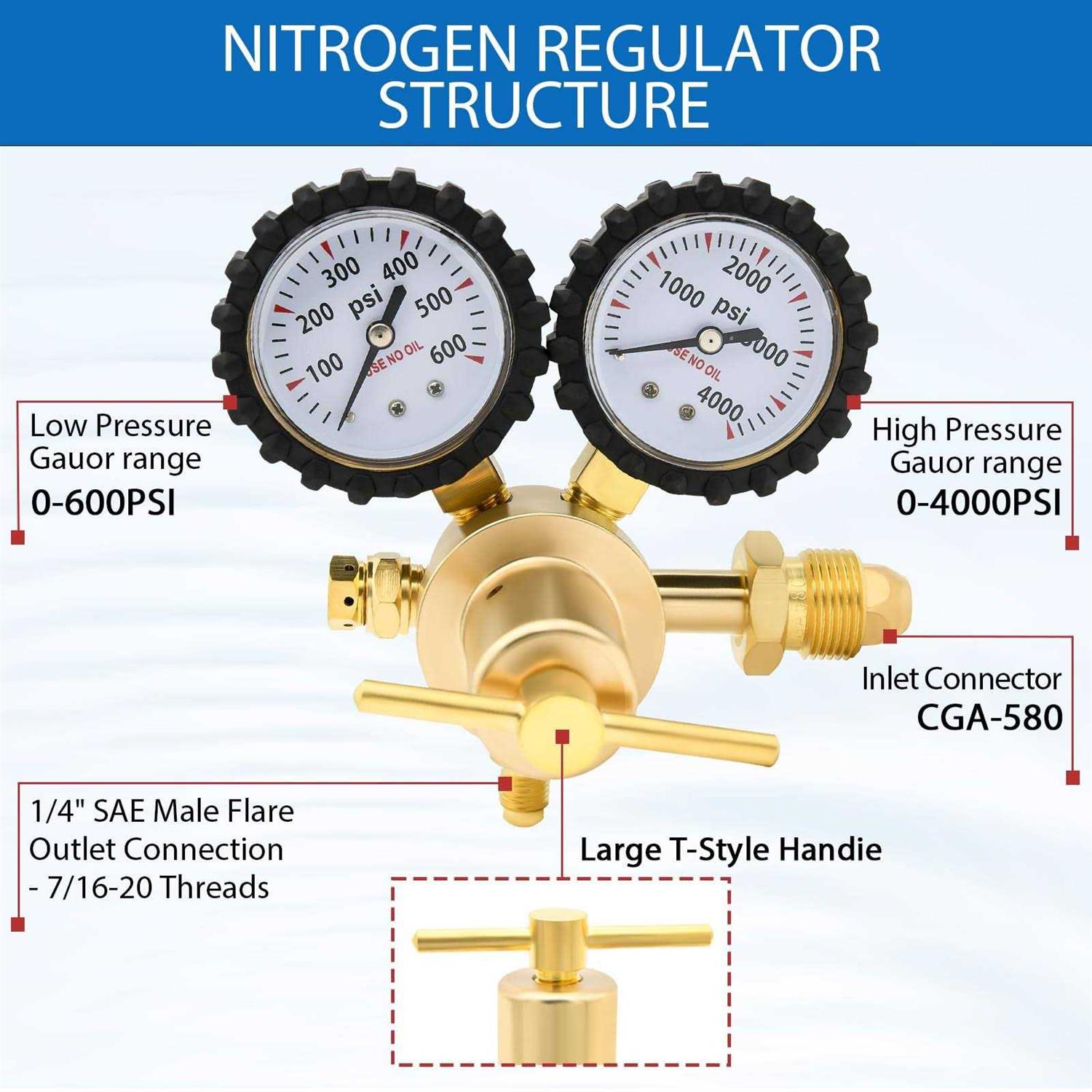 Nitrogen Regulator 0-600psi CGA580 Inlet 1/4-inch Male Flare Outlet Connection - Cheap Fitting