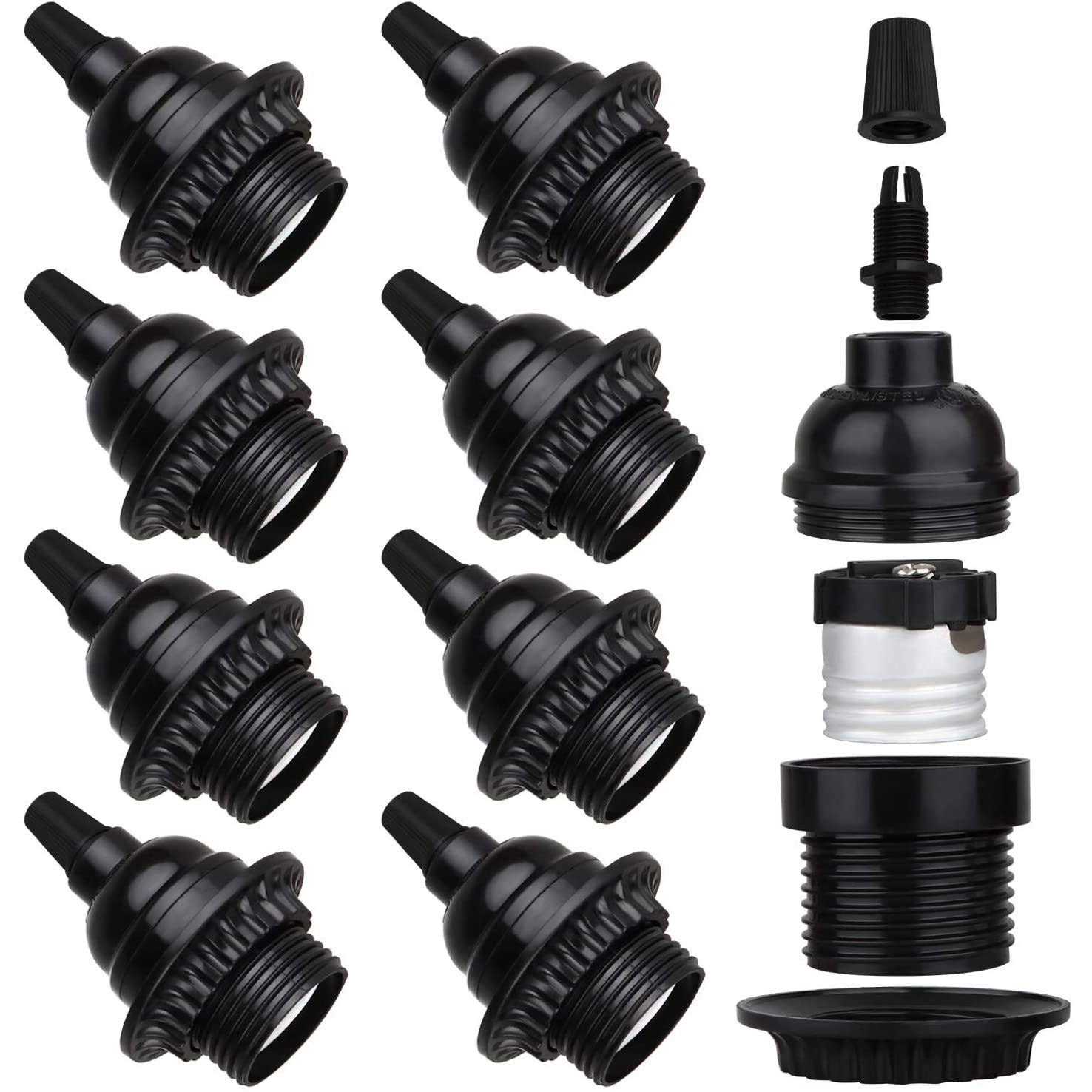 Zevnico 8 Pack E26 E27 Light Sockets Black Medium Screw Base with Shade Ring - Cheap Fitting