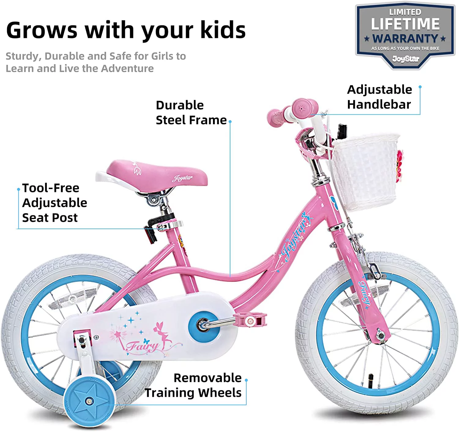 JOYSTAR Fairy Girls Bike for Toddlers and Kids Ages 5-9 Years Old Kids, 18 inch Wheels .Training Wheels Included,Pink - Cheap Fitting