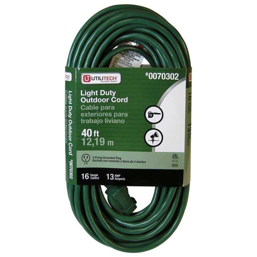 Utilitech 40′ Green 16/3 3-Prong Outdoor Sjtw Light Duty General Extension Cord UT880628 - Cheap Fitting