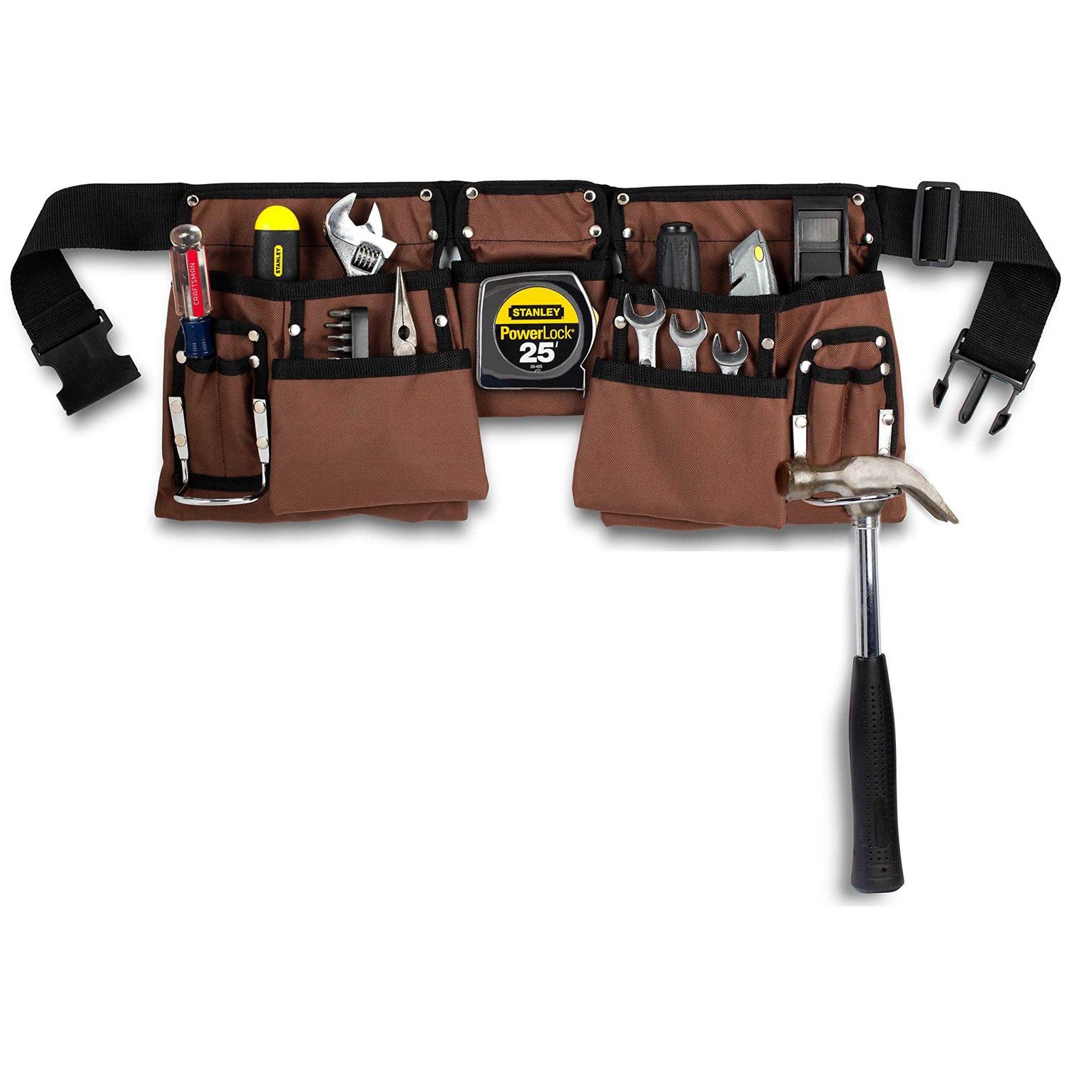 GlossyEnd 11 Pocket Brown and Black Heavy Duty Construction Tool Belt Work Apron - Cheap Fitting