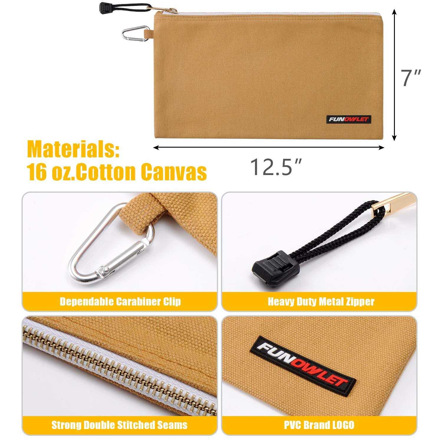 FunOwlet Utility Bag Canvas Zipper Tool Heavy Duty Tools Pouch with Carabiner - Cheap Fitting