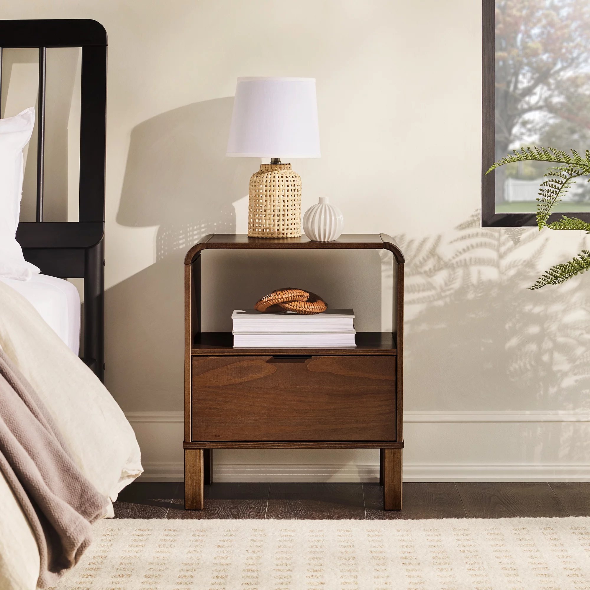 Walker Edison Modern Curved-Frame Solid Wood Nightstand, Brown - Cheap Fitting