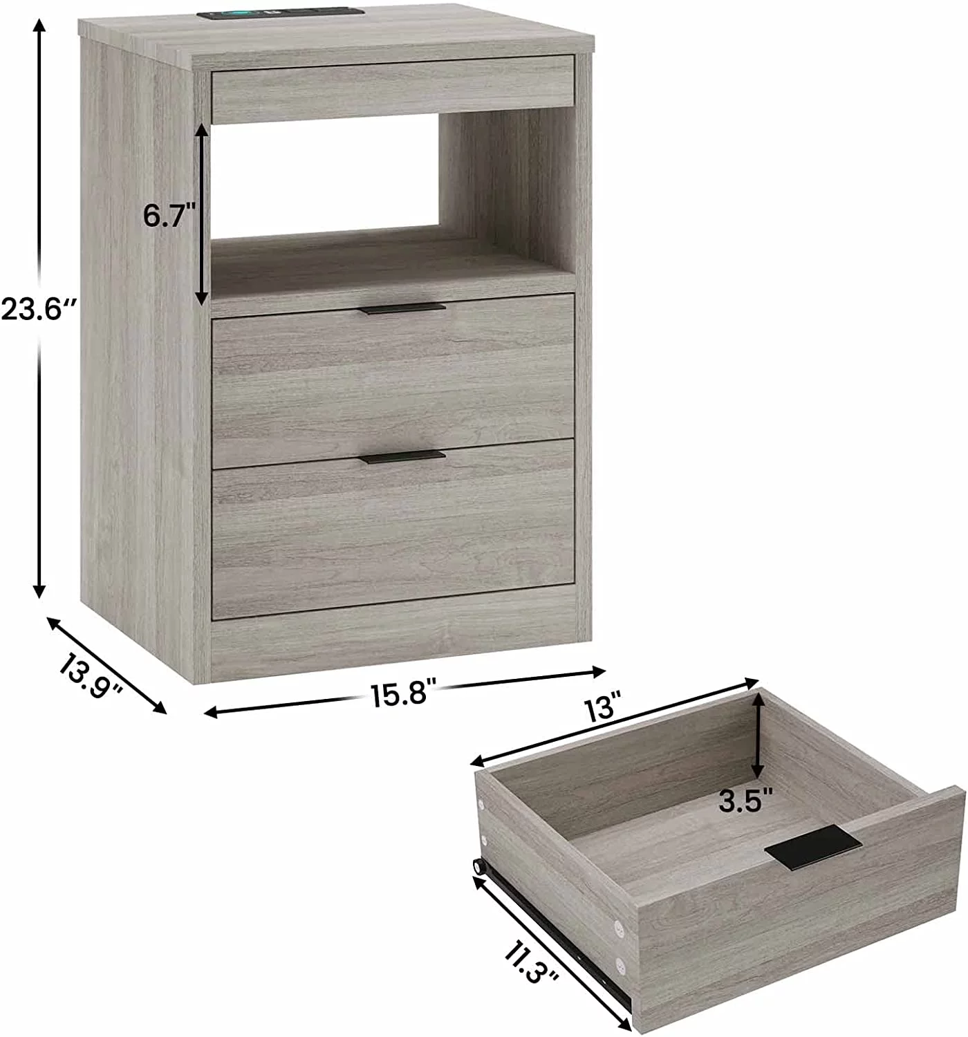 Aunfebrco Set of 2 Black LED Nightstand with Wireless Charging Station & 2 Drawers, Modern End Side Table Bedside Table for Bedroom - Cheap Fitting