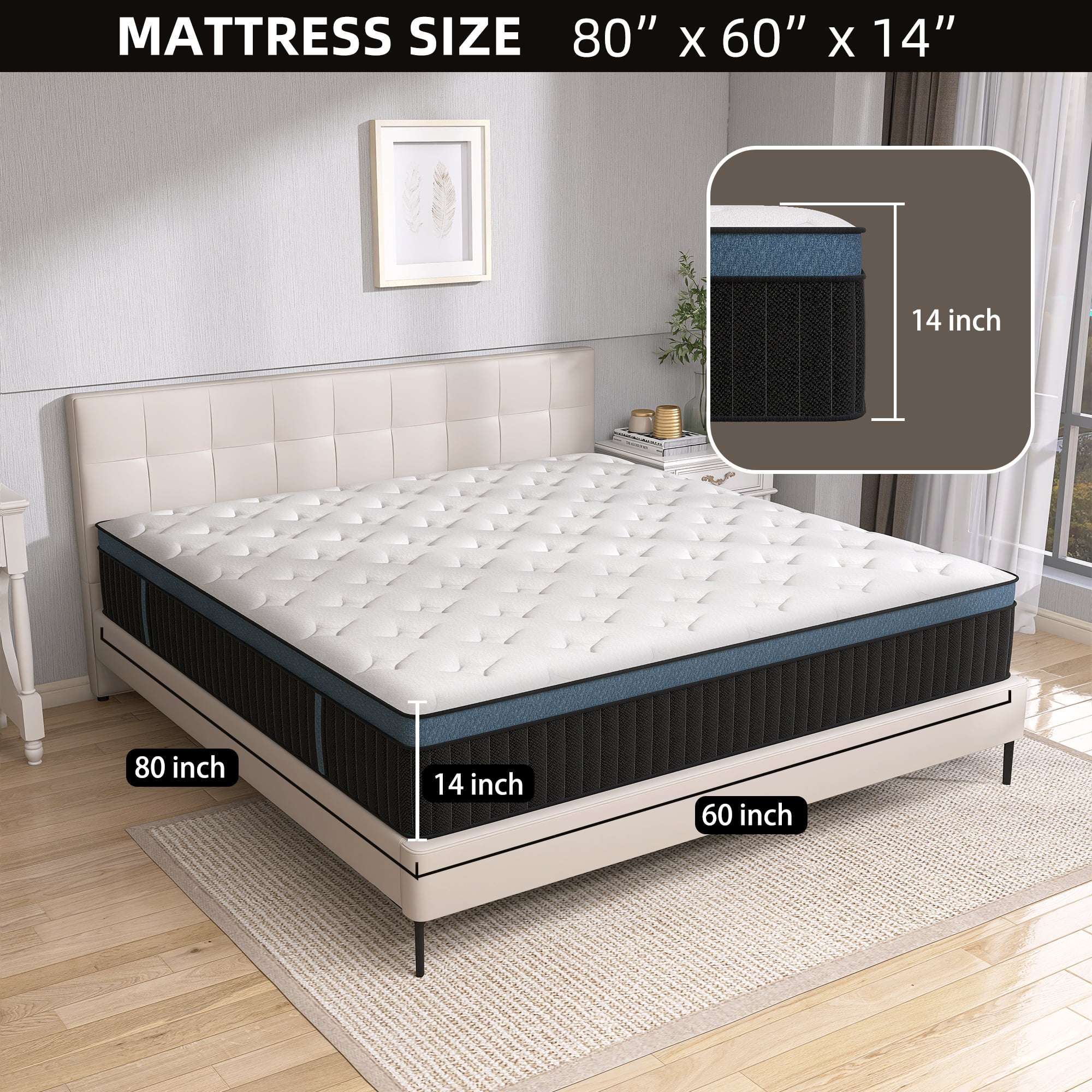 14 inch Queen Mattresses, Pocket Spring Hybrid Mattress with Gel Memory Foam for Cool Sleep,Medium Firm - Cheap Fitting