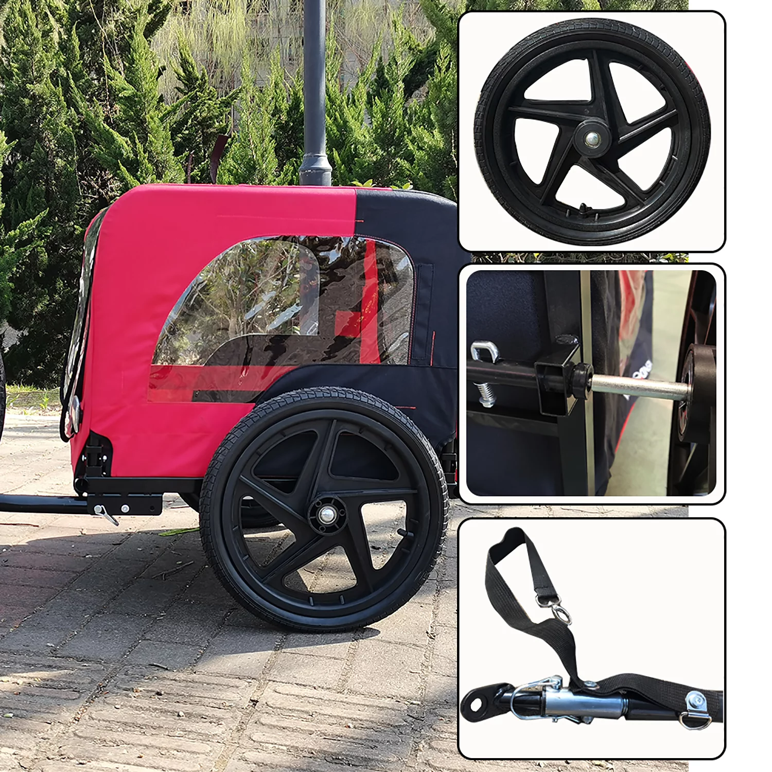 CJC Bike Pet Trailer for Small and Large Dogs - Folding Frame Carrier - Easy to Connect and Disconnect to Bikes - Adjustable - Red - Cheap Fitting