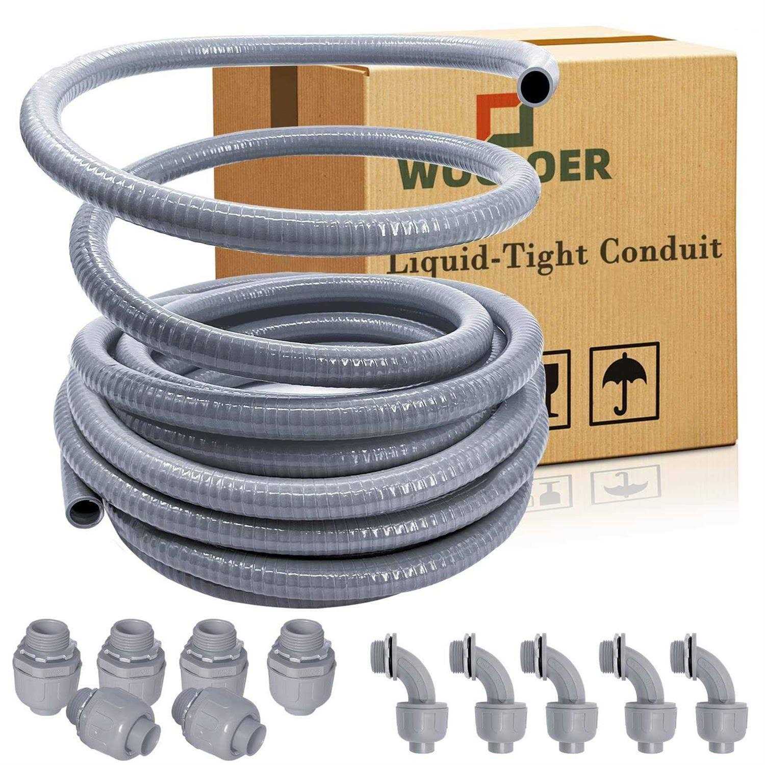 Wocloer 1/2 inch 100Ft Liquid-Tight Conduit Kit, Flexible Non Metallic Electrical Conduit, with 6 Straight and 5 Angle Fittings Included Dia - Cheap Fitting
