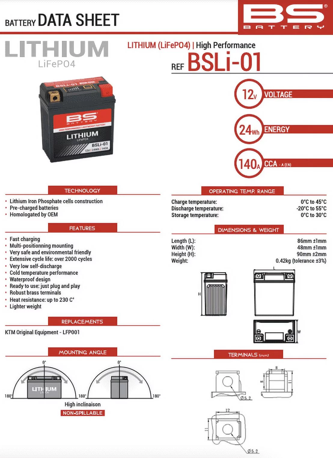 BS Battery BSLI-01 Lithium Battery for Motorcycle, ATV, UTV, Powersport Vehicle - Cheap Fitting