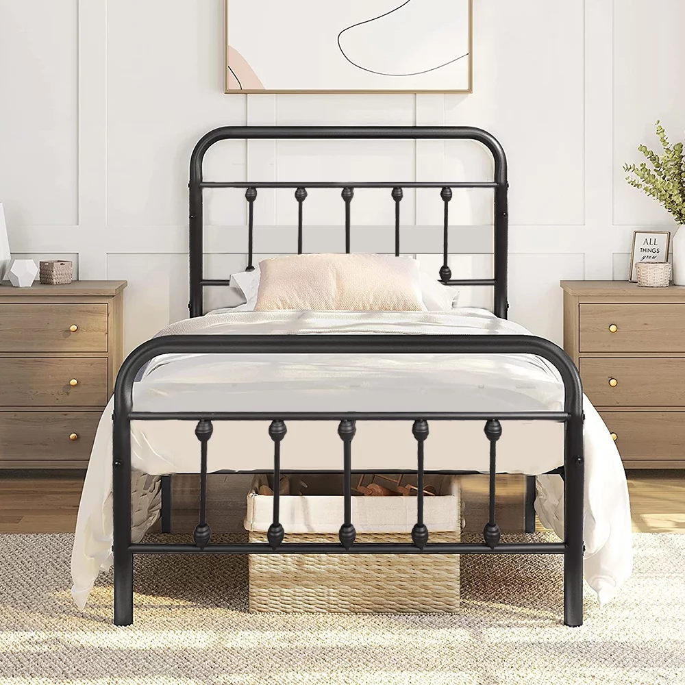 SESSLIFE Twin Size Platform Bed Frame with Headboard, Rustic Country Style, Strong Metal Slats Support, Easy Assembly, Black - Cheap Fitting