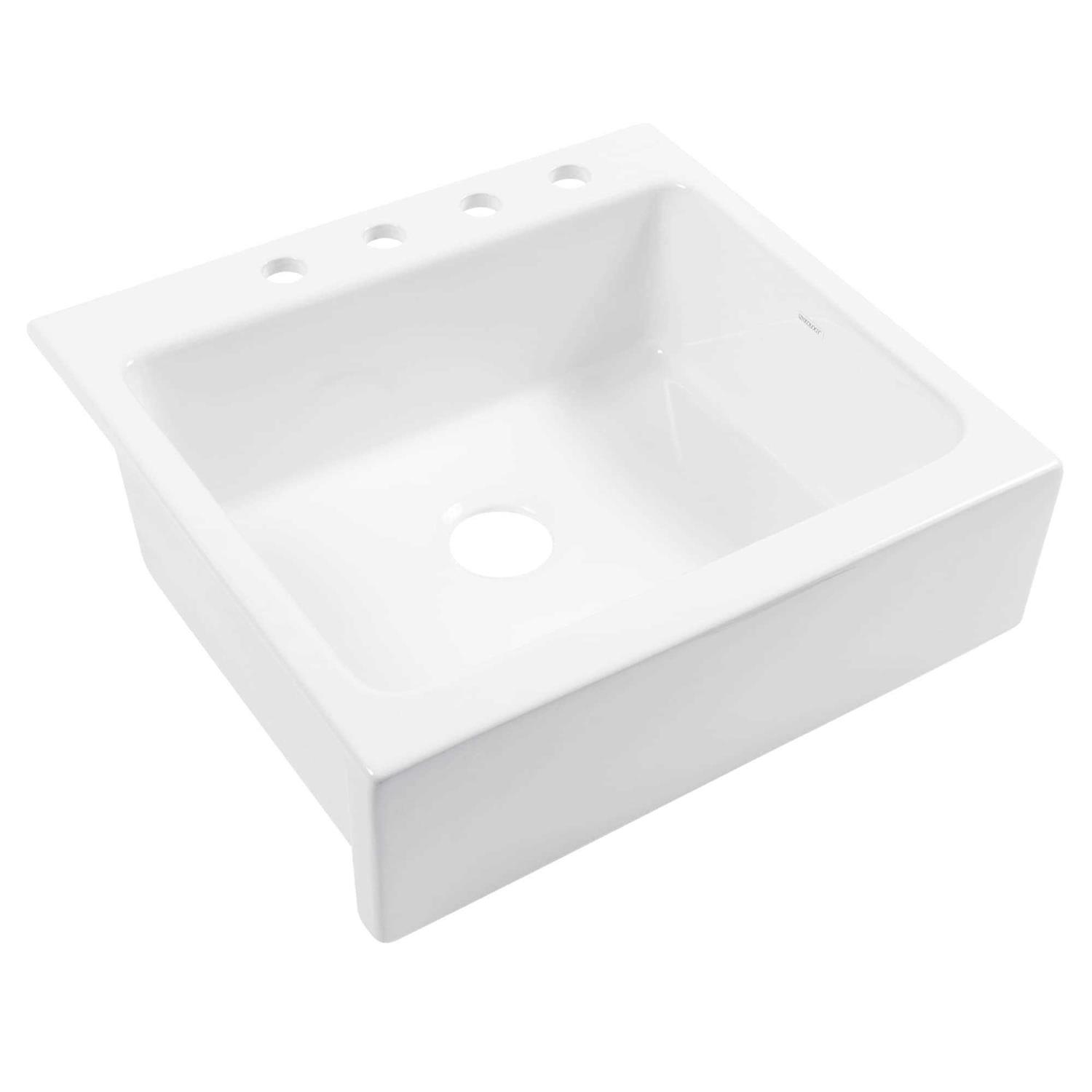 Sinkology SK452-26FC Parker White Fireclay 26 Single Bowl Quick-Fit Drop-In Farmhouse Kitchen Sink with Drain - Cheap Fitting