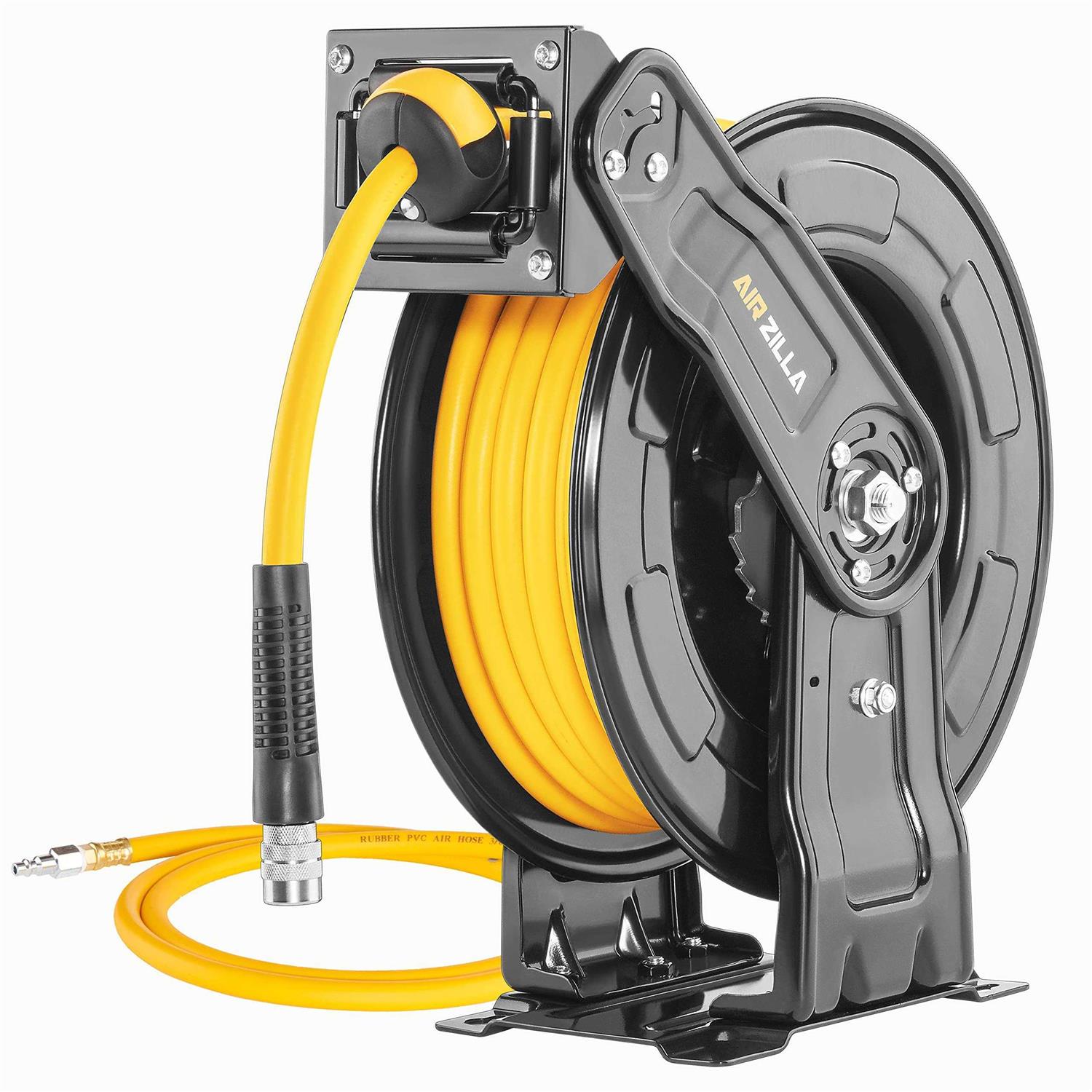 AIRZILLA Premium Steel Retractable Air Hose Reel With Dual Arm 3/8x50Ft Hybrid Polymer Hose - Cheap Fitting