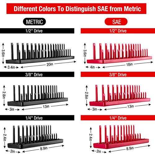 Aiuitio 6PCS Socket Organizer Tray Set, Red SAE & Black Metric Socket Storage Trays, 1/4-Inch, 3/8-Inch & 1/2-Inch Drive Deep and Shadow Socket - Cheap Fitting