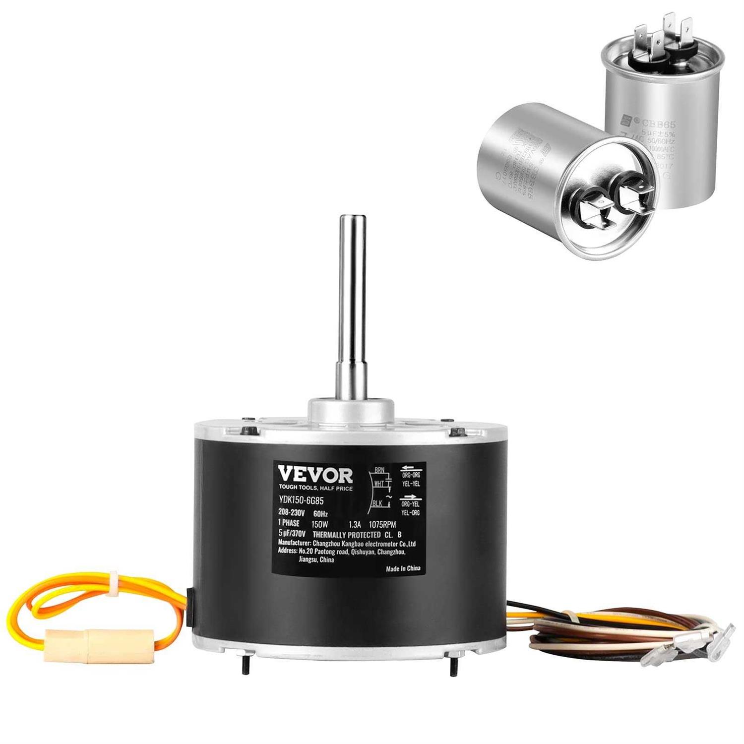 VEVOR 1/5 HP 1075 RPM Condenser Fan Motor Reversible Rotating + Capacitor - Cheap Fitting