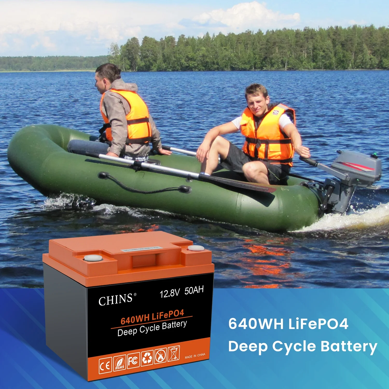 CHINS Lithium Iron 12V 50Ah LiFePO4 Battery, Built-in 50A BMS for Electric Wheelchair - Cheap Fitting