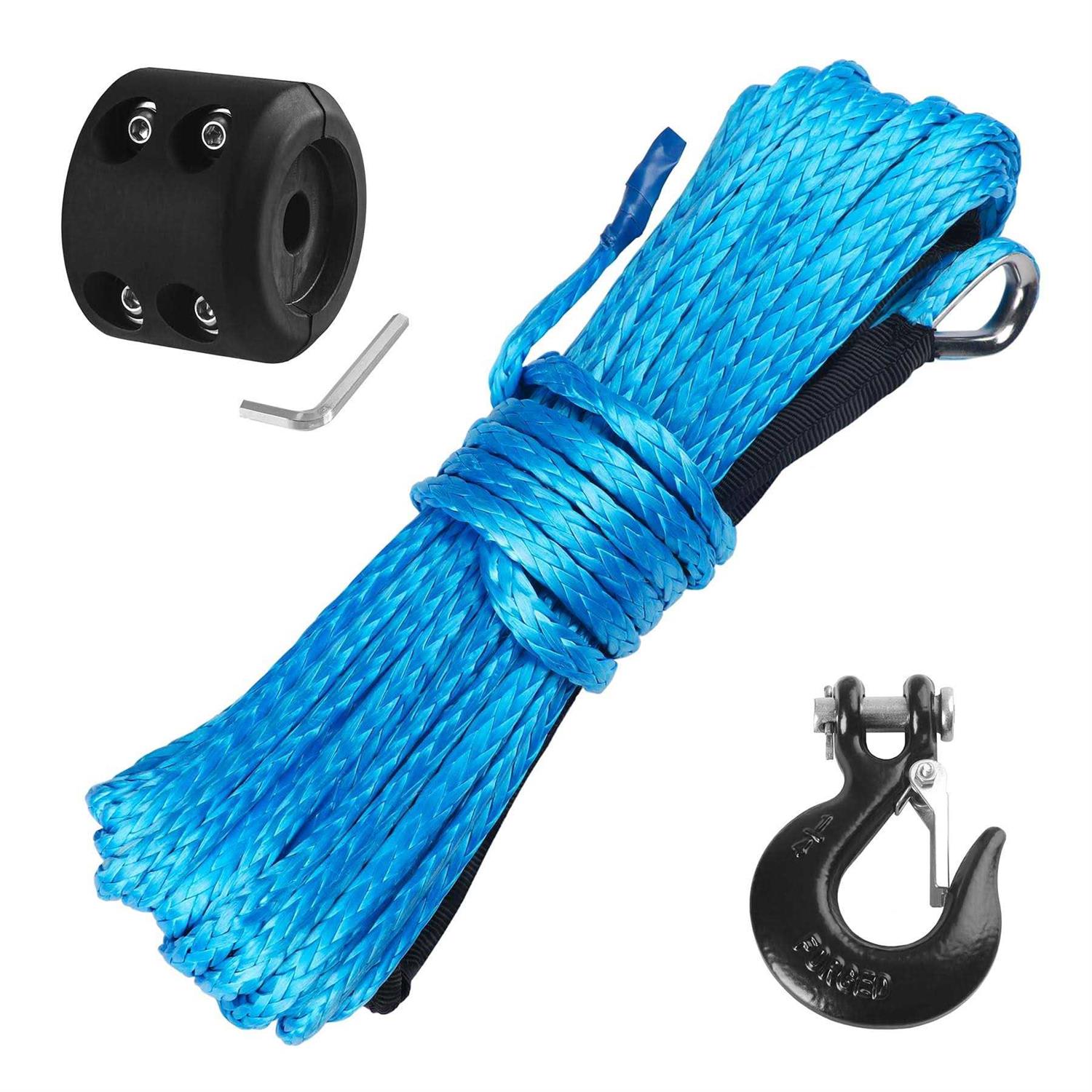 Ucreative 1/4 Inch x 50 Feet Synthetic Winch Rope 10,000LBs Line Cable with Hook and Stopper for ATV UTV - Cheap Fitting