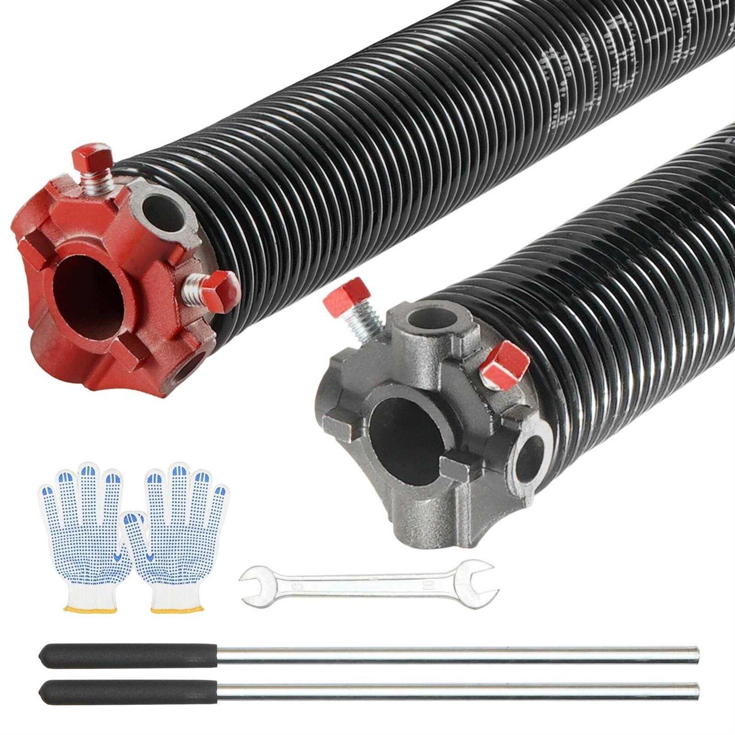 VEVOR Garage Door Torsion Springs, 16000 Cycles, Pair 2 x Garage Door Springs with Non-Slip Winding Bars, Mounting and Gloves - Cheap Fitting
