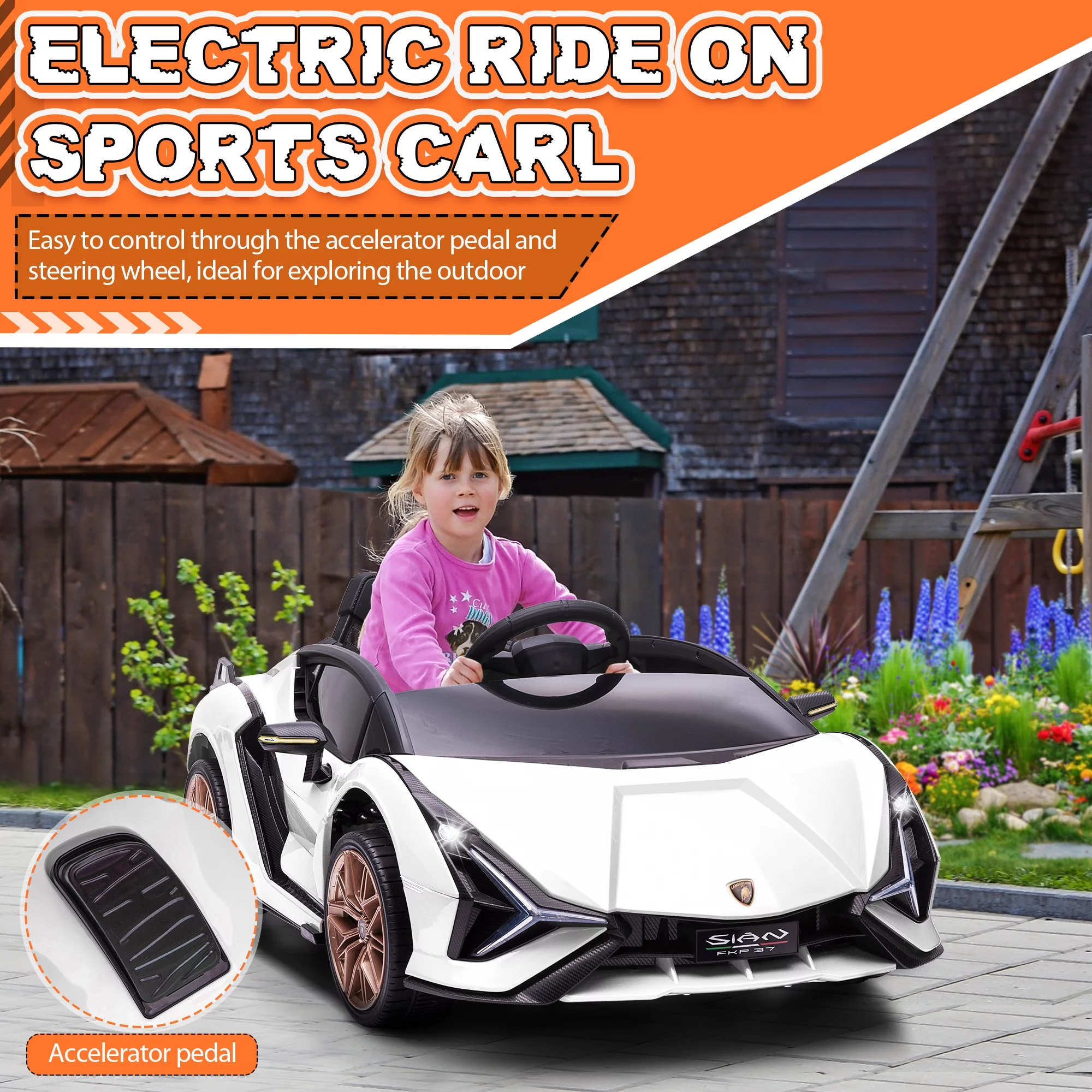 TOBBI 24V Lamborghini STO Licensed Kids Ride on Drift Car Gray Electric Car W/Remote Control LED Lights, up to 10 mph - Cheap Fitting