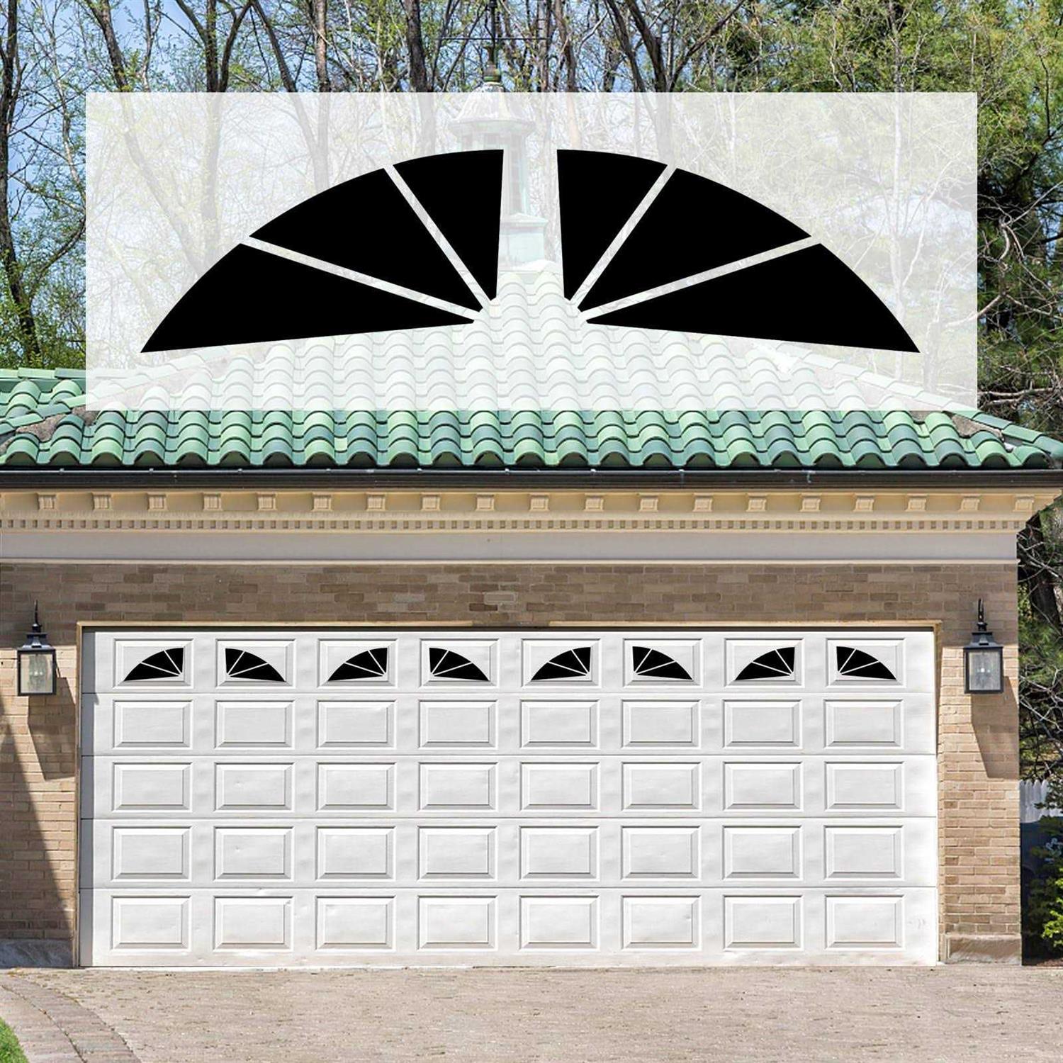 Sanfurney 2 Car Magnetic Garage Door Windows Panes Sunburst Style Pre-Cut Faux Fake Decorative Window Decals - Cheap Fitting