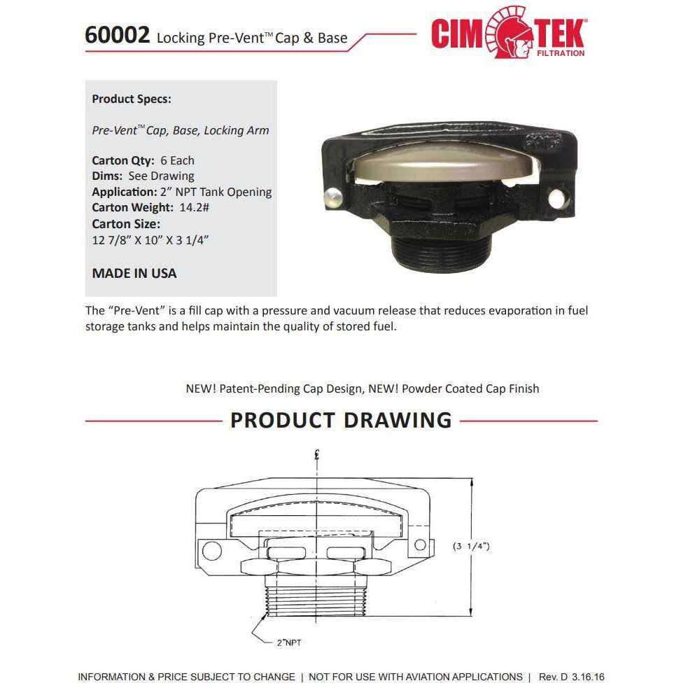 Cim-Tek 60002 Locking Pre Vent Cap - Cheap Fitting