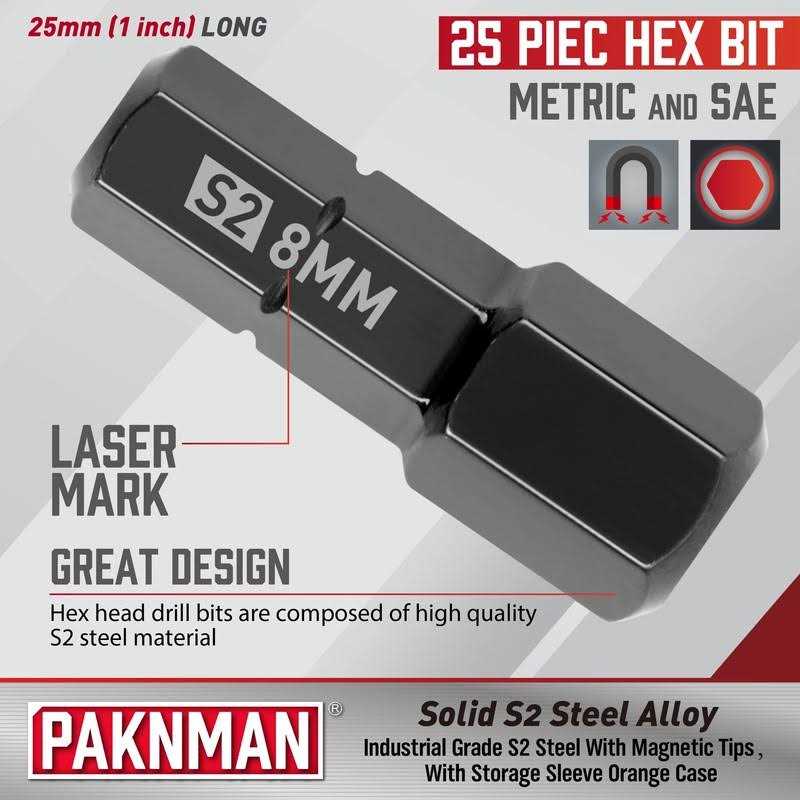 PAKNMAN 25-Piece Hex Head Allen Wrench Drill Bit Set, 1/4”Magnetic Extension, Metric and SAE S2 Steel Hex Bits Set - Cheap Fitting
