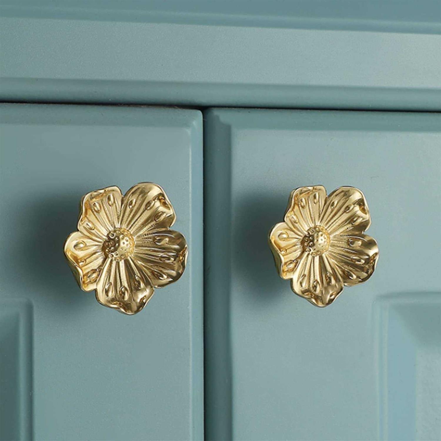 a/a flower shape brass cabinet knobs for cabinet drawer cupboard dresser pulls handle single hole hardware handle 4 pieces - Cheap Fitting