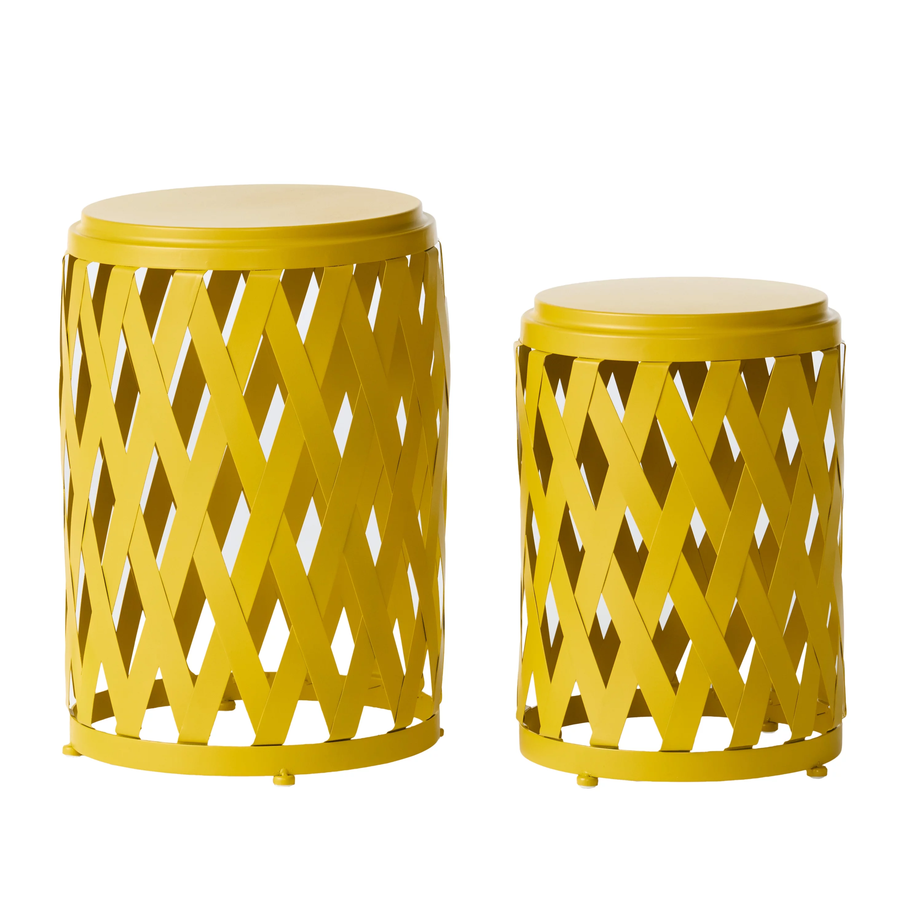 Spring Outdoor Small and Large Iron Side Table Set , Matte Yellow - Cheap Fitting