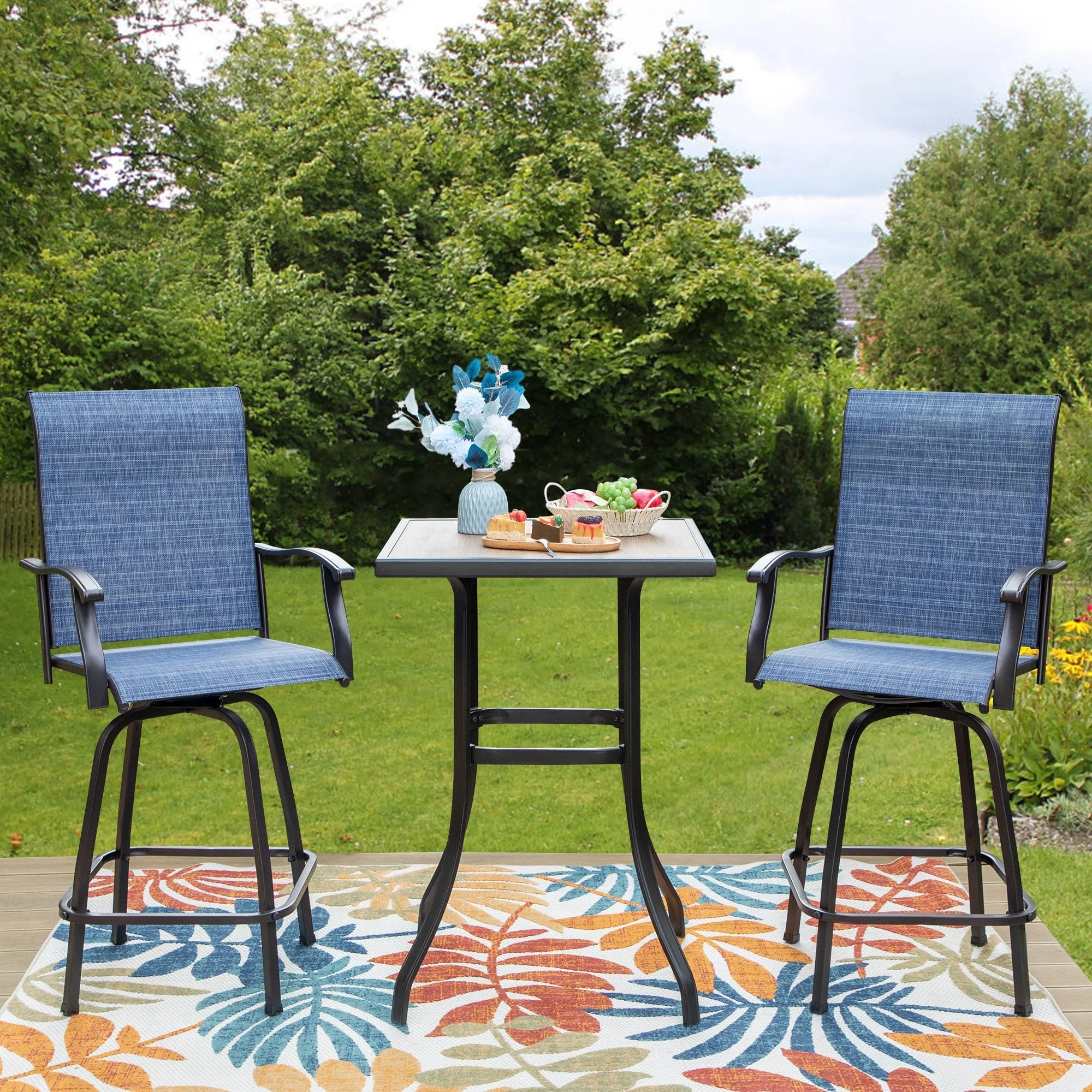 Summit Living 3 Pieces Outdoor Swivel Bar Stool Bistro Set with 2 Patio Metal Bar Stool Height Chairs and 1 Bistro Bar Table,Black&Grey - Cheap Fitting