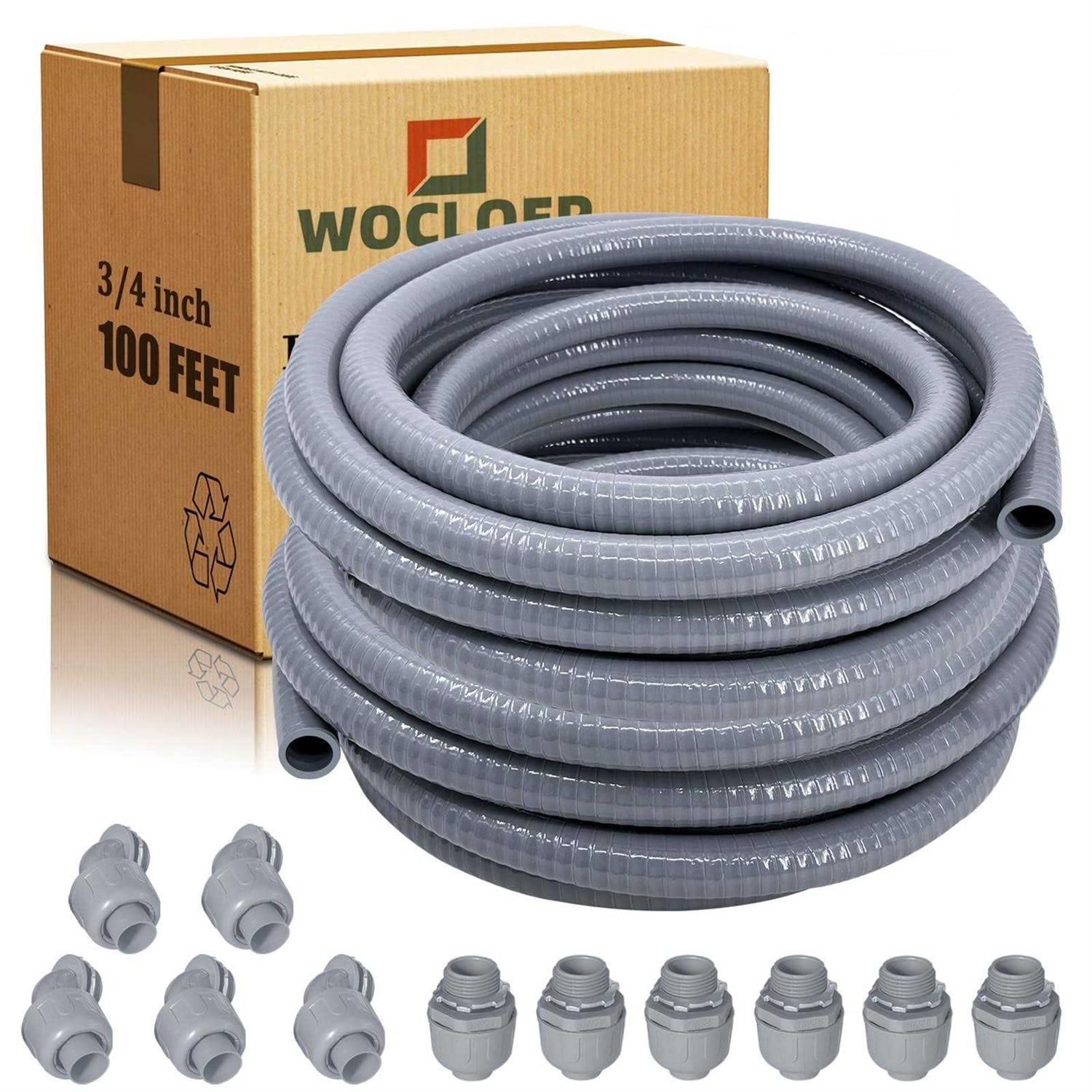 Wocloer 1/2 inch 100Ft Liquid-Tight Conduit Kit, Flexible Non Metallic Electrical Conduit, with 6 Straight and 5 Angle Fittings Included Dia - Cheap Fitting