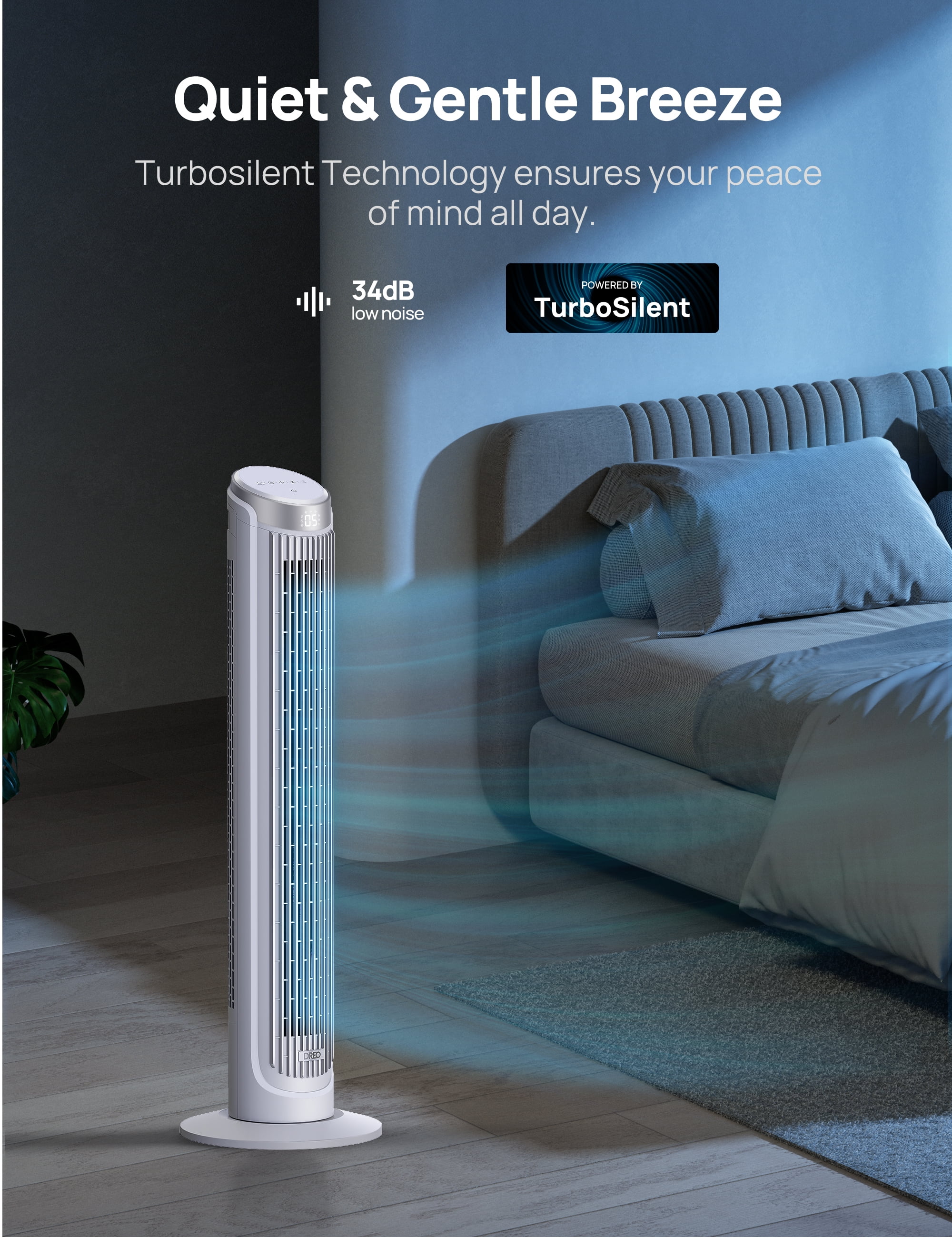 Dreo Tower Fan for Home 40 Inch, 90° Oscillating Bladeless Fan with Remote, 5 Speeds, 4 Modes, 12H Timer, LED Display with Touch Control, Quiet Floor Fan for Bedroom, White - Cheap Fitting