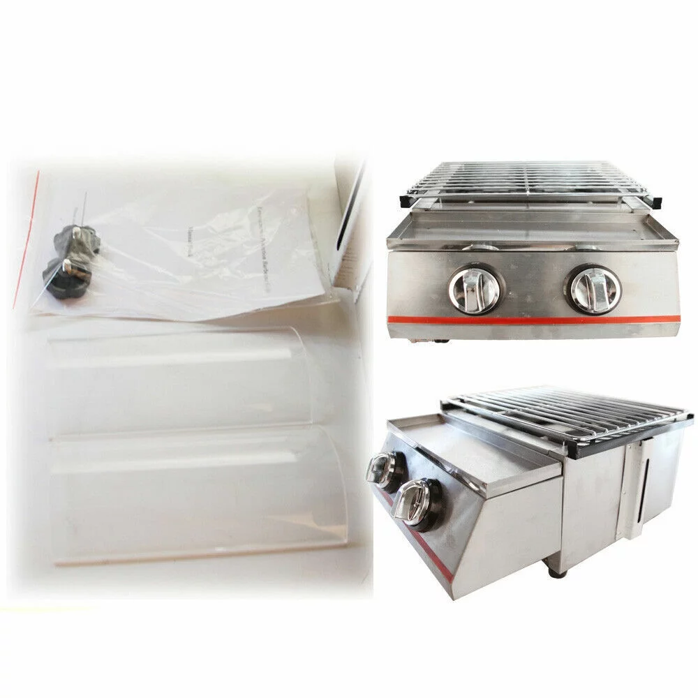 2 Burners Portable BBQ Table Top Camping Gas Smokeless Grill Stainless Steel - Cheap Fitting