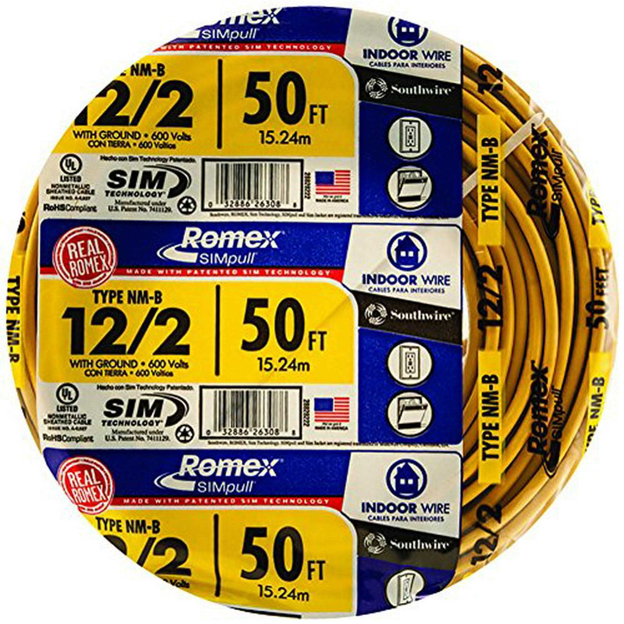 Southwire 28828221 25′ 12/2 with Ground Romex Brand SIMpull Residential Indoor E - Cheap Fitting