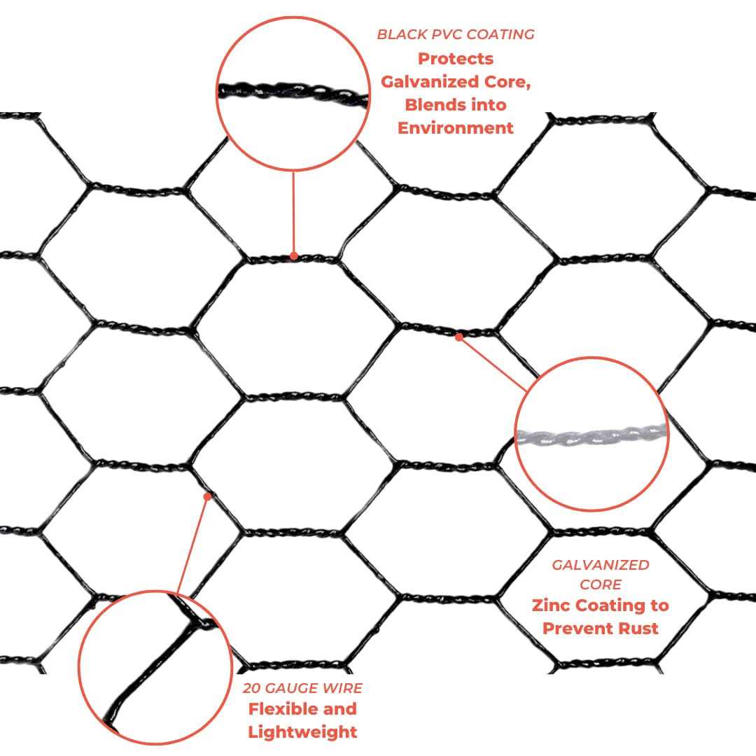 Easypetfence Steel Hex Web Black PVC Coated Fence Roll - Cheap Fitting