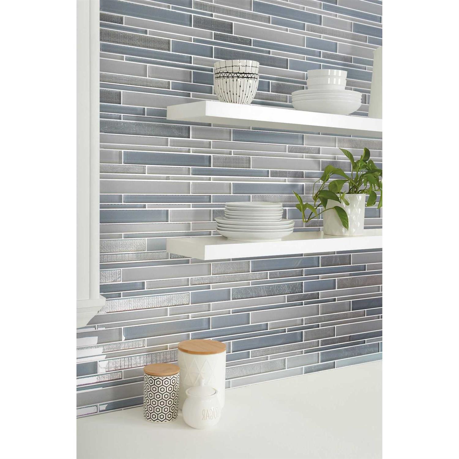Apollo Tile White 11.8 in. x 12.2 in. Linear Polished and Matte Finished Glass Mosaic Tile - Cheap Fitting