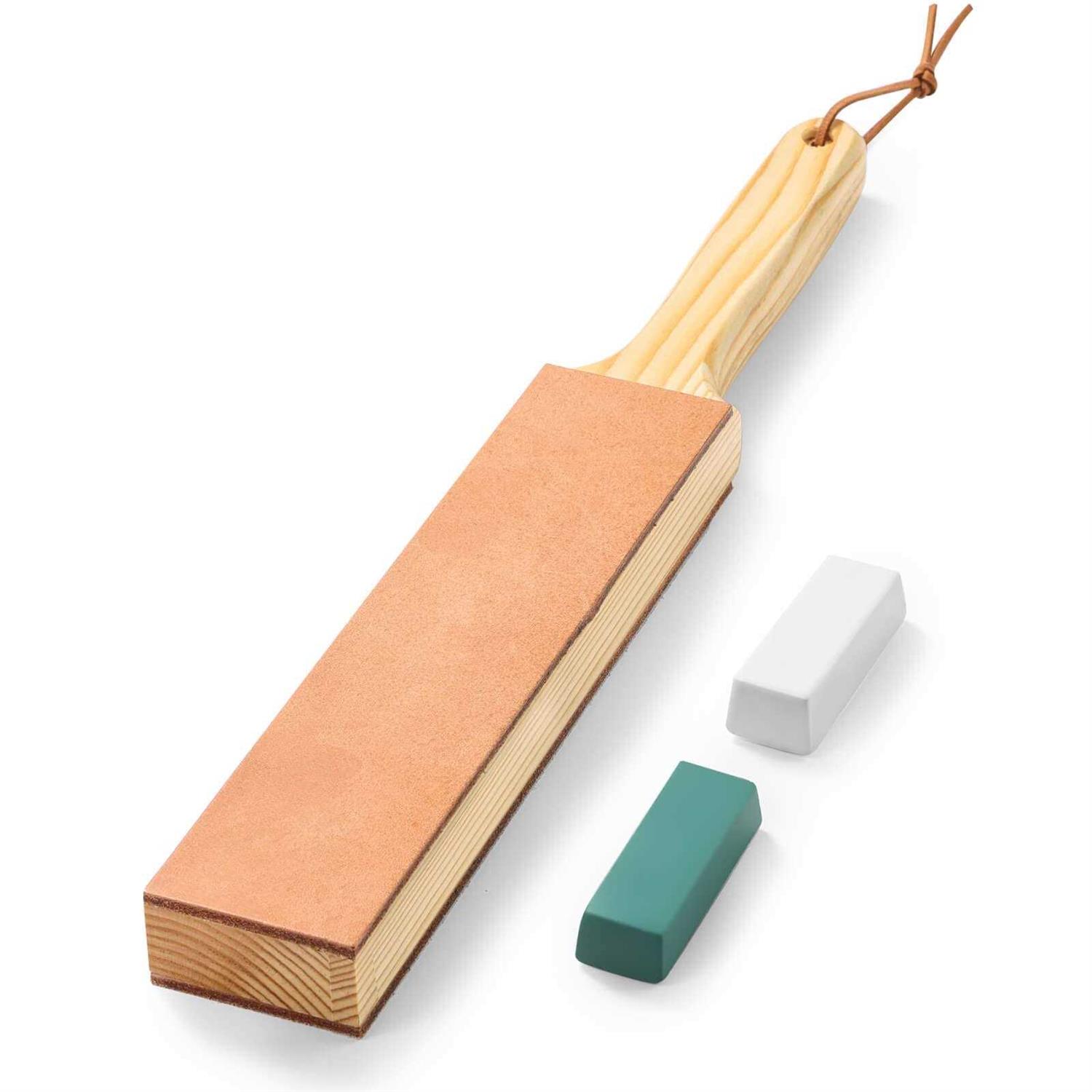 ANGERSTONE Double Side Leather Strop for Knife Sharpening 14x 2 Stropping Block Kit with Polishing Compound - Cheap Fitting