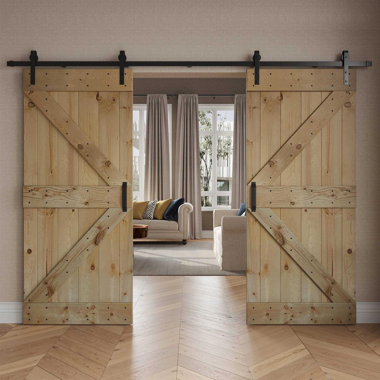 K Series Pine Wood Double Sliding Barn Door with Hardware Kit Coast Sequoia Finish - Cheap Fitting