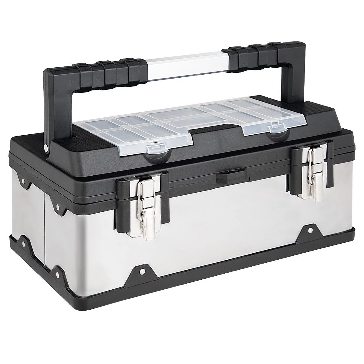 Costway 18 Inch Tool Box Stainless Steel and Plastic Portable Organizer w/ Lid Organizer - Cheap Fitting