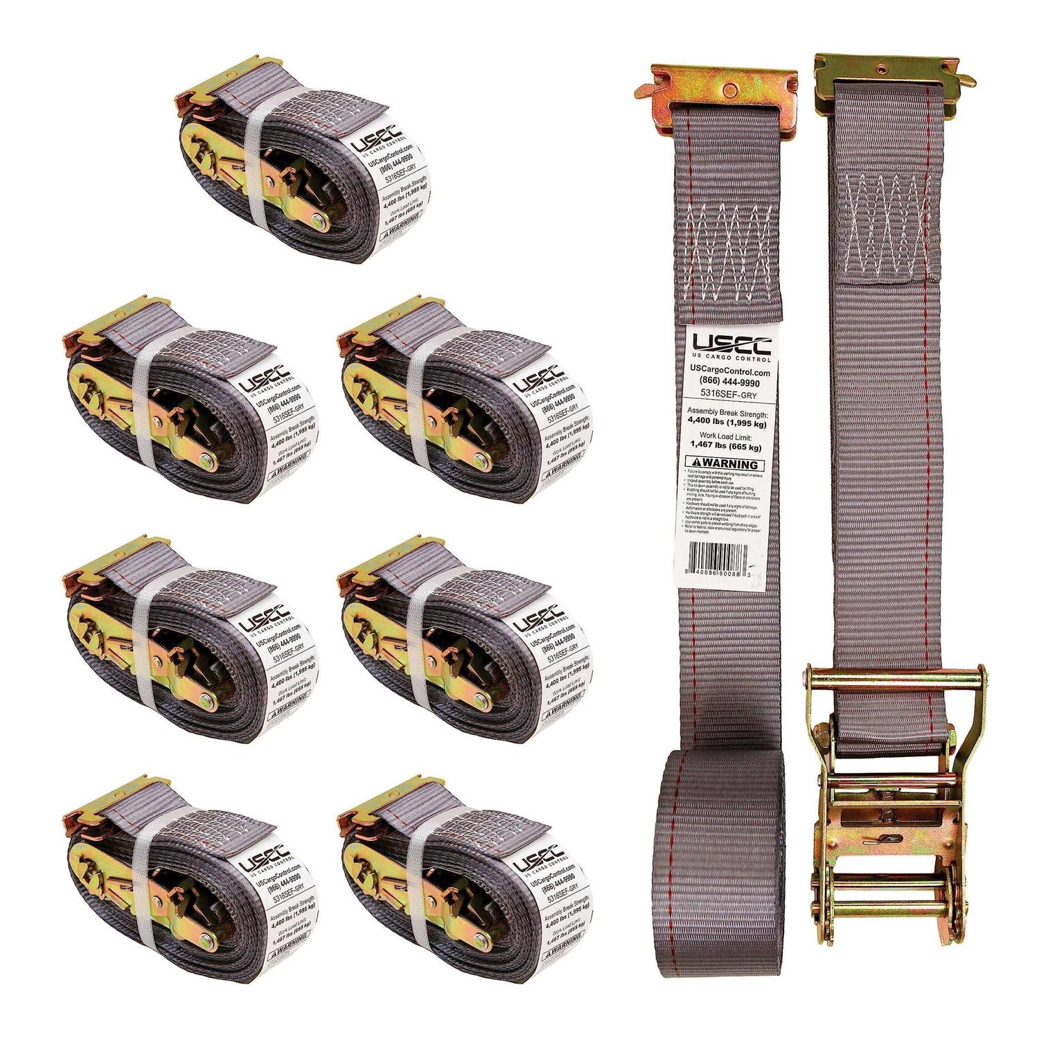 US Cargo Control E-Track Ratchet Straps, 2 Inch x Heavy Duty E-Track Straps with 4 Foot Fixed End and Spring E-Fittings - Cheap Fitting