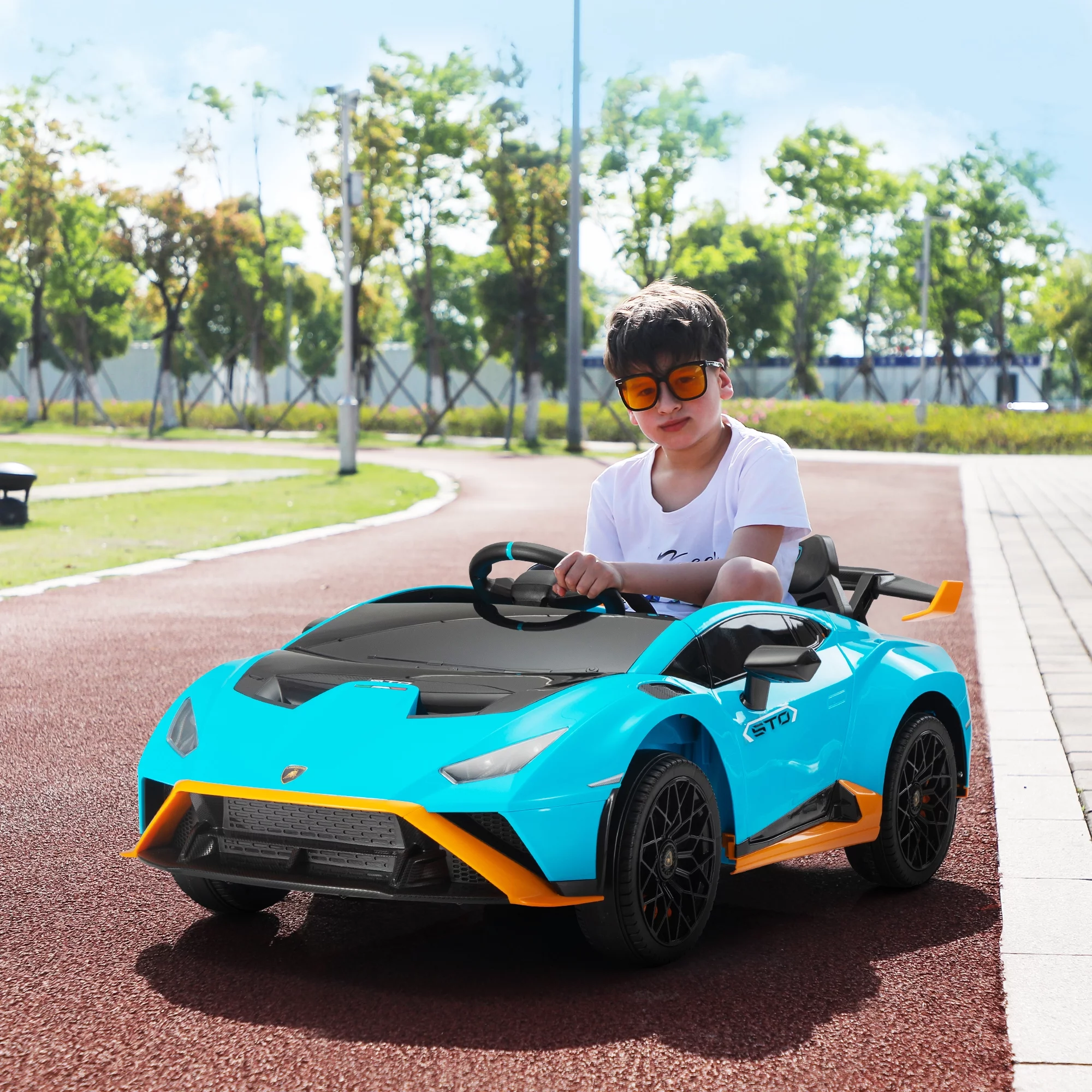 TOBBI 24V Lamborghini STO Licensed Kids Ride on Drift Car Gray Electric Car W/Remote Control LED Lights, up to 10 mph - Cheap Fitting
