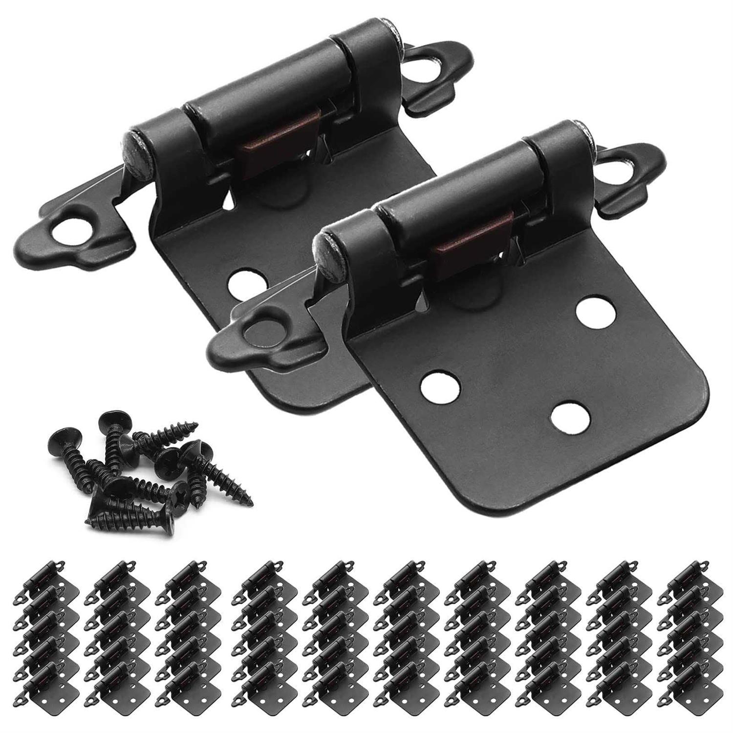 Black Cabinet Hinges 50 Pack 1/2 Inch Overlay Self Closing Flush Mount Hinge for Kitchen Cabinet Door with Screws - Cheap Fitting