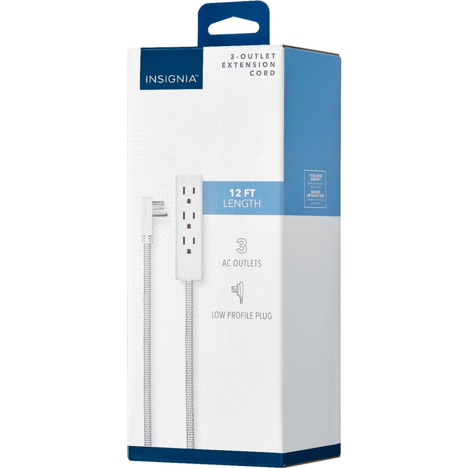 Insignia 12′ White 3-Outlet Extension Cable - Cheap Fitting