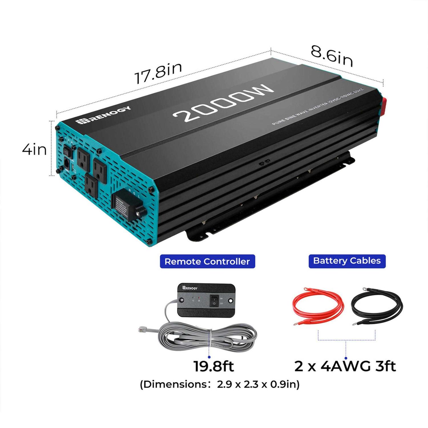 Renogy 2000W Pure Sine Wave Inverter 12V DC to 120V AC Converter for Home - Cheap Fitting