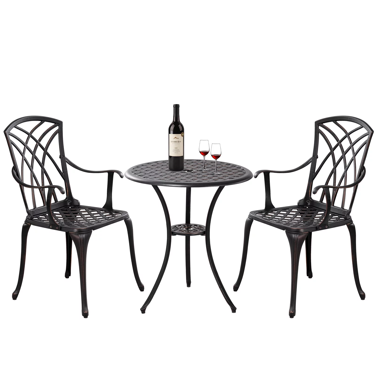 Withniture 3 Piece Outdoor Bistro Set Round Patio Table and Chairs with 2
