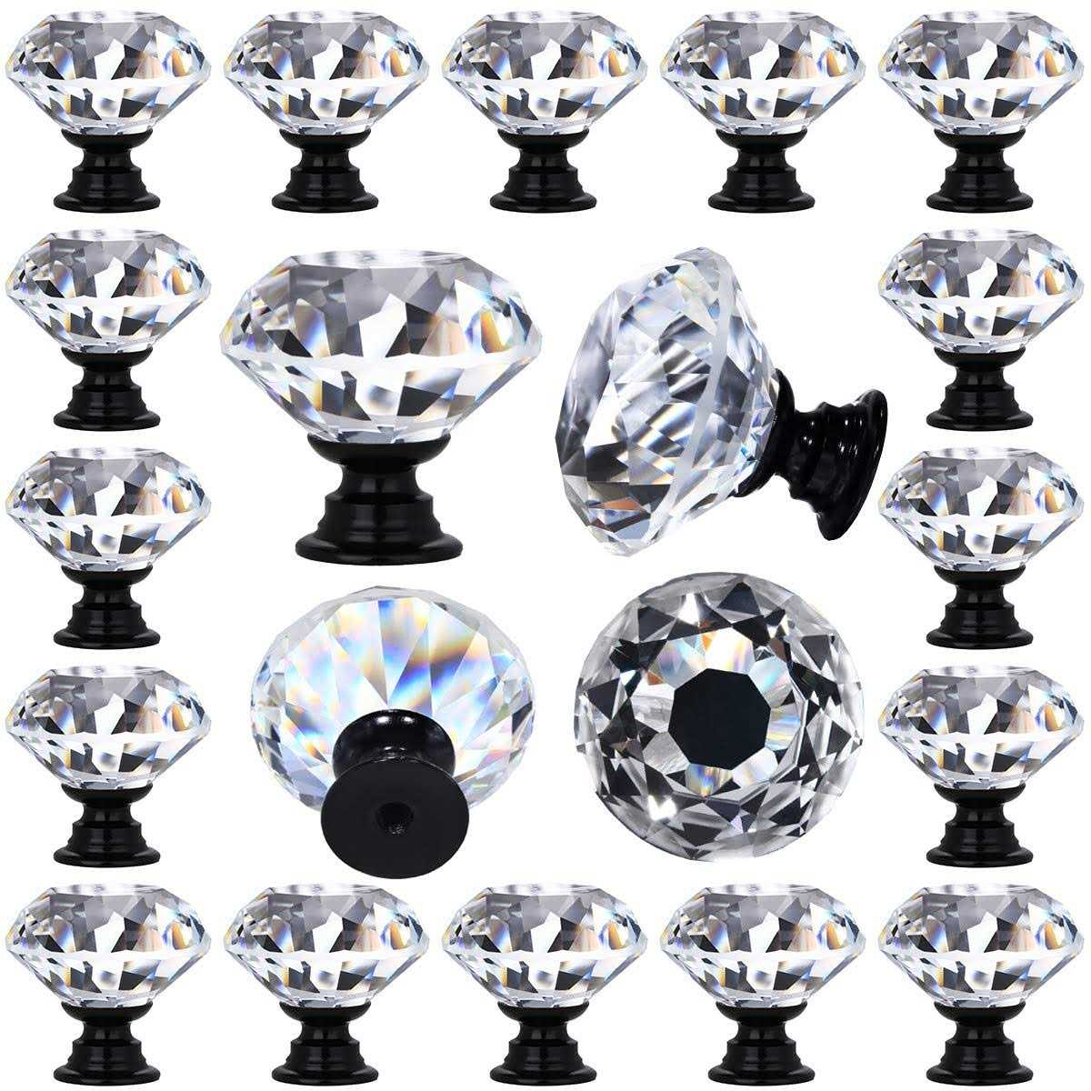 DeELF Outlet deelf 12 PCS Clear Crystal Glass Drawer Cabinet Pulls Knobs Diamond Shape Decorative for Kitchen - Cheap Fitting