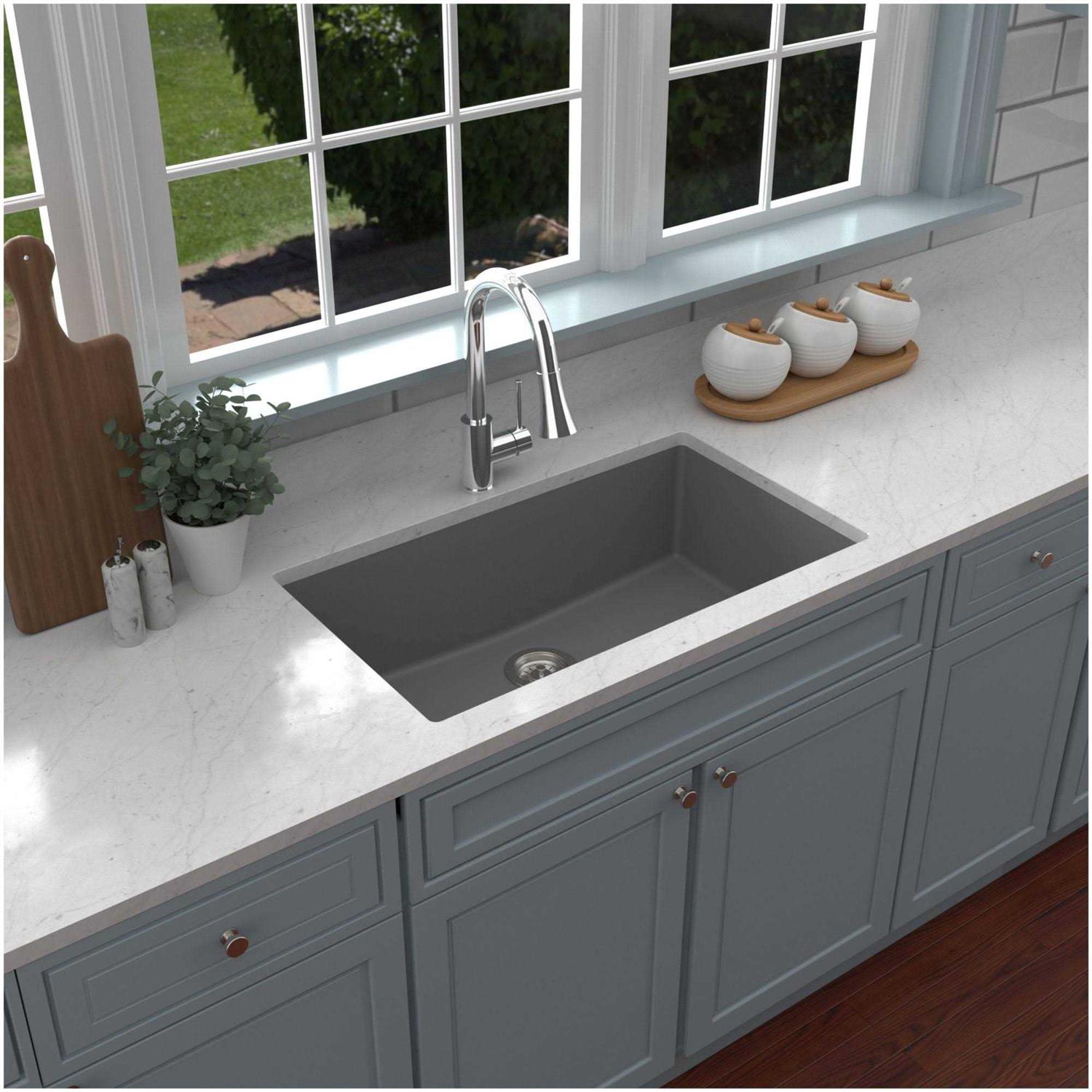 Karran QU-812 Undermount 32.5 in. Large Single Bowl Quartz Kitchen Sink Kit - Cheap Fitting