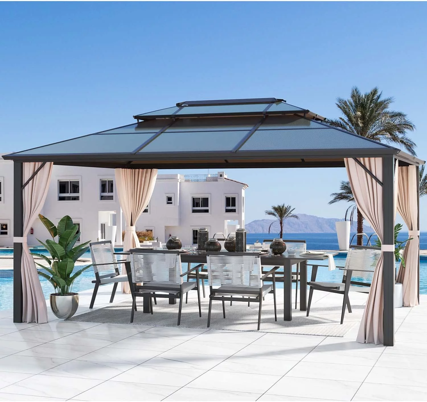 Yoleny 12'x16' Outdoor Polycarbonate Double Roof Hardtop 12 ft Gazebo Canopy, Brown - Cheap Fitting