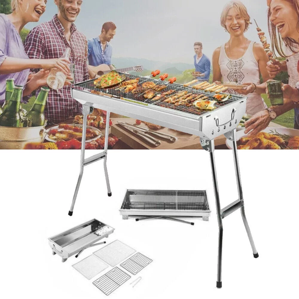 Charcoal Grill, Barbecue Grill Stainless Steel BBQ Smoker Barbecue Folding Portable - Cheap Fitting